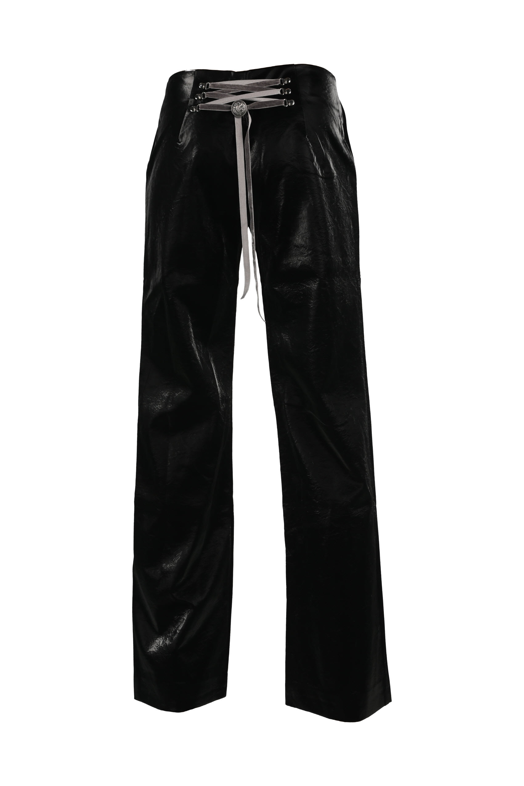 Shabby leather low rise trousers